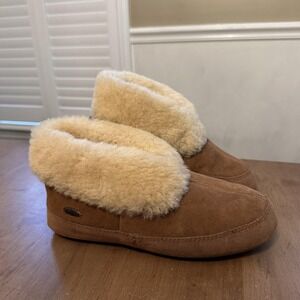 Acorn Slipper Shoes Mens Size 8 Brown Suede Shearling Lined Moc House Indoor